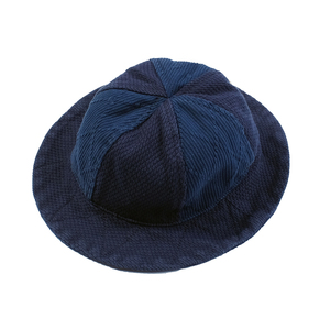 レトロ ハンドメイド 藍染 刺し子 バケットハット コットン100% パッチワーク 帽子 Bucket hat 大きい 紺色