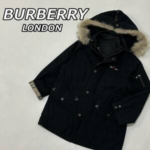 【BURBERRY LONDON】バーバリーロンドン キッズ 3WAY ミリタリー ジャケット 中綿 リバーシブル ベスト セット フードファー 黒 ブラック