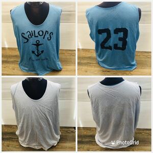 アメリカ古着　Sailors L/XL メッシュ　ダブルフェイス　リバーシブル　ゲームシャツ　タンクトップ　ブルー×ホワイト