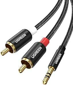 UGREEN RCAオーディオケーブル 3.5mm to 2RCA 変換 赤/白 高耐久性 ナイロン編み 金メッキプラグ AU