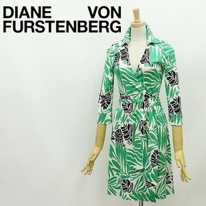 ◆DIANE von FURSTENBERG Vintage ダイアンフォン ファステンバーグ シルクジャージー 総柄 七分袖 ラップ ワンピース 0