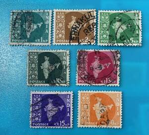 インド切手★インドの地図9種 1ルピー2ルピー5ルピー10ルピー13ルピー15ルピー50ルピー1958年