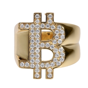 925Silver ビットコイン リング アクセサリー BTC Ring CZダイヤ（キュービック・ジルコニア）ゴールド 20号（USサイズ10）