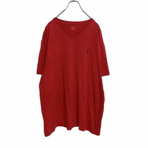 Polo Ralph Lauren 半袖Tシャツ L レッド Vネック ポロラルフローレン ワンポイントロゴ 古着卸 アメリカ仕入れ a407-5136