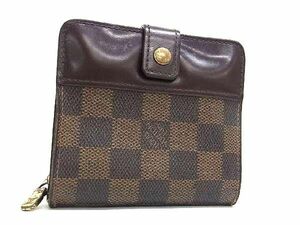 1円 LOUIS VUITTON ルイヴィトン N61668 ダミエ コンパクトジップ 二つ折り 財布 ウォレット レディース メンズ ブラウン系 FA1639