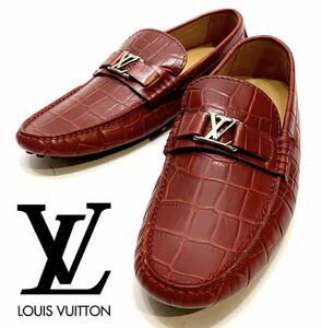 未使用 LOUIS VUITTON ホッケンハイム LVバックル金具 クロコ ドライビングシューズ ルイヴィトン モカシン デッキshoes スリッポン 6 1/2