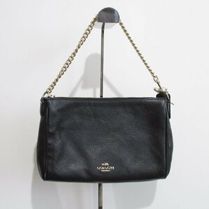 美品 COACH コーチ レザー 2WAY チェーン ハンドバッグ ショルダーバッグ ブラック×ゴールド ◆