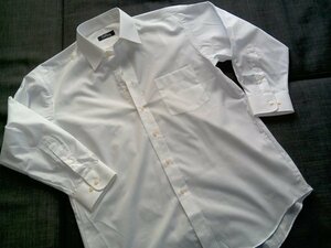 ｍｈ4４　新品　ワイシャツ　clothing　首回り41　裄丈76　MからL　白　ホワイト　カフス穴あり　　長袖　形態安定加工　防汚加工