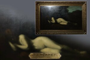 ジャン・ジャック・エンネル「横たわる婦人像」油彩人物画 大型額装品 / Jean Jacques Henner フランス人画家 アカデミック美術 大作