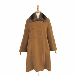 美品　￥1000～【 DELBA★PIACENZA 】高級毛皮　アンゴラ・カシミヤ・ウール×チンチラ◆ロングコート：104cm丈　Aライン　ブラウン◆U407T