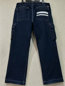 ※桃太郎ジーンズ MOMOTAROJEANS 出陣 01-037 ヘリンボーン カーゴ デニムパンツ 日本製 濃紺 大きいサイズ 38 　　　 BJBC.I