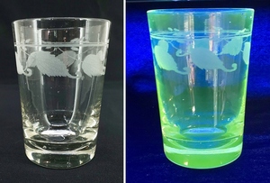古ガラス その6 ウラン 反応あり タンブラー グラス 底厚/検：サンドブラスト 氷 コップ 和ガラス レトロ 大正 昭和 ウラン ガラス 剣先