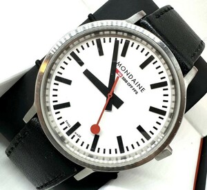 稼働 良品 箱　モンディーン QZ 30358 ラウンド 白文字盤 メンズ腕時計 13340