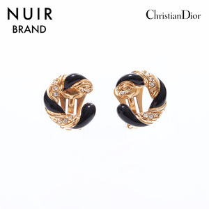 クリスチャンディオール Christian Dior イヤリング ラインストーン ゴールド ブラック