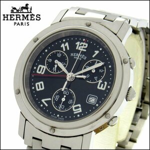 TS HELMES/エルメス メンズ腕時計 クリッパークロノグラフ CL1.910 ブラック文字盤 電池交換済み