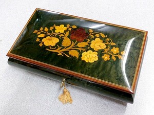 3QV売切！税無し☆REUGE(リュージュ)★オルゴール★花象嵌★ドクトル・ジバゴ/ララのテーマ★宝石箱★スイス製★現状★現品限り★1008-6