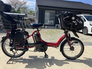 G10　中古電動アシスト自転車 1円売切り！ ヤマハ パスキス 前後チャイルドシート付き 赤 配送エリア内は送料3800円でお届