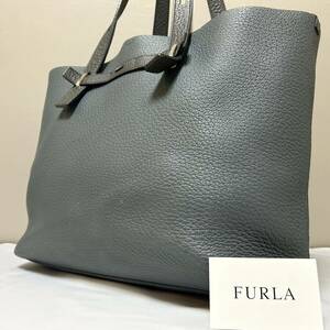 良品/希少色 ◆FURLA フルラ ジョーヴェGIOVE トートバッグ メンズ ビジネス レザー 本革 シボ革 大容量 A4 PC可 肩掛け ブルー グレー 