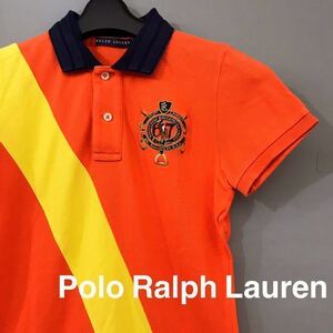 【美品・良品】ポロラルフローレン PoloRalphLauren 鹿の子ポロシャツ ビッグポニー スキニー 半袖 ハーフボタン レディース Mサイズ ♭★