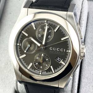 【1円〜】GUCCI グッチ 腕時計 メンズ AT 自動巻 PANTHEON パンテオン クロノグラフ 115.2 グレー系文字盤 訳あり ラウンドフェイス 可動品