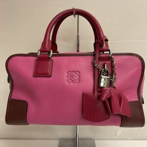 営MK49-80B LOEWE ロエベ アマソナ 28 ハンドバッグ レディース ピンクレザー バッグ シリアルナンバー061201 W約28cm H約15cm D約14cm 