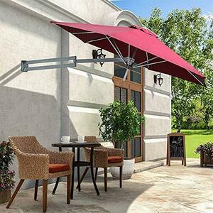 Outdoor, 2.5m Round, Wall-Mounted, Foldable, Garden Umbrella, Angle Adjustable, Aluminum Alloy, Suitable For Backyard Outdoor,