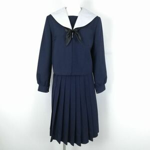 1円 セーラー服 スカート リボン 上下3点セット 165A 冬物 女子 学生服 中学 高校 紺 ヒロミチナカノ 制服 中古 ランクC NA1216