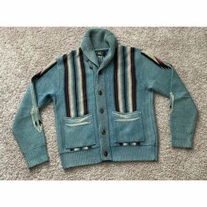 超希少&美品!RRL NATIVE SHAWL COLLAR CARDIGAN M SIZE LIGHT BLUE USAダブルアールエルネイティブニットカーディガンラルフローレンナバホ