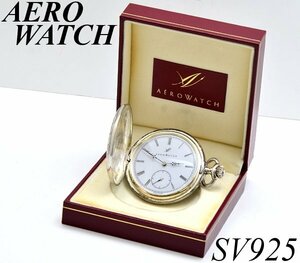 【ＤＭ】1円～ AERO WATCH アエロウォッチ 懐中時計 手巻き SV925 ケース付