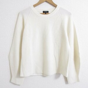 美品 Theory セオリー CHARMANT SCULPTED SLEEVE CR カシミヤブレンド 長袖 リブニット セーター L ホワイト ◆