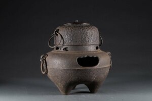 【善古堂】某有名収集家買取品 時代物 鉄風炉釜 傷あり 茶煎道具 骨董品 古美術 茶釜 茶道具0125-55H　