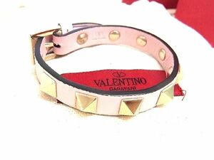 1円 ■美品■ VALENTINO GARAVANI ヴァレンティノ ガラヴァーニ ロックスタッズ レザー ブレスレット アクセサリー ピンク系 AW7921