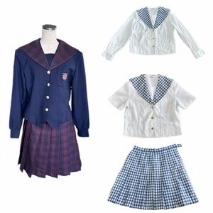 [岡山就実中学校]女子制服 5点 170A W75 ブレザー 半袖/長袖シャツ スカート*2 中古品