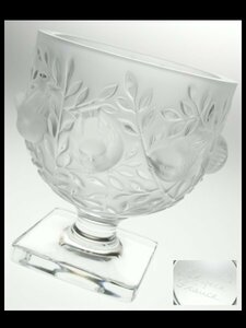 N191 LALIQUE ラリック クリスタル エリザベート 小鳥 レリーフ 脚付 ベース 花瓶 飾壷