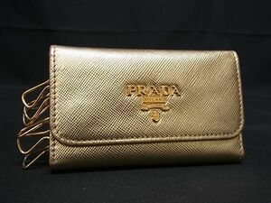 1円 ■美品■ PRADA プラダ サフィアーノレザー 6連 キーケース 鍵入れ レディース メンズ ゴールド系 BI1788