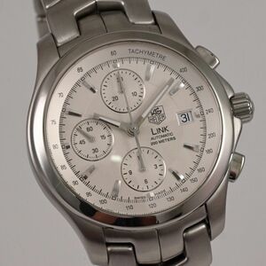 状態良好 TAG HEUER タグホイヤーリンク Link CJF2111 GG7939 クロノグラフ Chronograph Silver Dial 自動巻 Automatic 箱付 $N44-34-7