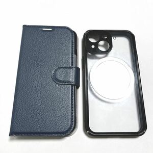 二個 セット 美品 iPhone 13 mini 両面ケース 全面保護 磁力 マグネット レザー 手帳 バンパー iPhone13 mini