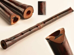 【琴》送料無料 時代和楽器 在銘 竹造竹に雀図 銀歌口琴古流尺八 WK907