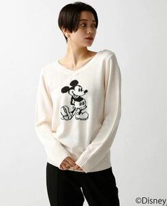 新品アズールバイマウジー×ディズニーミッキージャガード前後2way長袖ニット 白　moussy