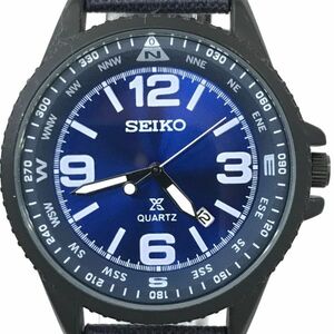 超美品 SEIKO セイコー 腕時計 クオーツ ラウンド ブルー ブラック コレクション アナログ カレンダー 格好良い カジュアル 動作確認済