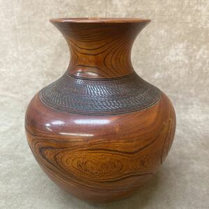 欅 木製 花瓶 花生 壺 鉢 茶道具 煎茶道具 和室 花生 花びん 花入 木製 高さ約20cm インテリア 和風