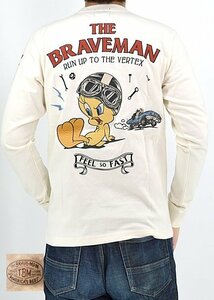 BR×LOONEYコラボ 天竺ロングTシャツ◆The BRAVE-MAN ナチュラルMサイズ LTB-2302 ブレイブマン 刺繍 ルーニーチューンズ