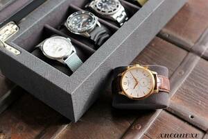 高級感のある ウォッチケース 腕時計 5本収納 グレー レイアウト アクセサリー コレクション クラシック ボックス 収納 ケース 腕時計