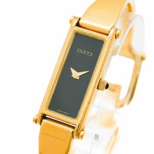 1円 稼働 GUCCI グッチ 1500. バングルウォッチ QZ クオーツ ブラック 黒文字盤 ゴールド GP 腕時計 レディース スクエア 273920240409