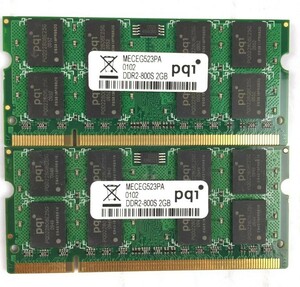 【中古パーツ】PC2　ノート用DDR2メモリ PQI DDR2-800S 2GB 2GB×2枚 計4GB 送料無料　管：N(27)