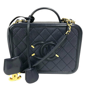 シャネル CHANEL CCフィリグリーバニティバッグ A93344 ネイビー　ゴールド金具 キャビアスキン ショルダーバッグ レディース 中古