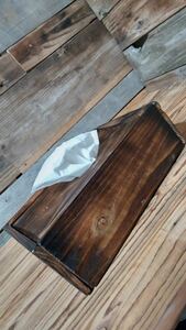 DIY　ハンドメイド　焼き入れ　浮造り加工　木製ティッシュケース　古材使用　アジアンテイスト　男前インテリア