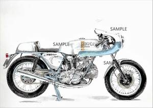 Ａ４プリントです　ドゥカティ　750SS　水彩画　バイクイラスト　　　