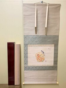 403/掛軸 堂本印象 「鳥と柿」 合せ箱 二重箱 日本画 蔵出し 骨董 古美術