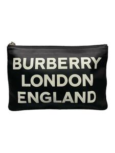 BURBERRY LONDON◆ロゴクラッチバッグ/レザー/BLK/8015695